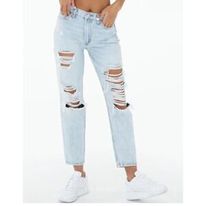 Aeropostale Mom Jean High Rise Distressed Light Blue Size 2